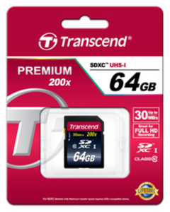 Карта памяти SDXC 64Gb Transcend Class 10 R:30 TS64GSDXC10