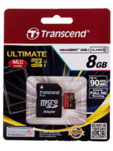Карта памяти Micro SDHC 8Gb Transcend class 10 UHC-I с адаптером SD (TS8GUSDHC10U1)